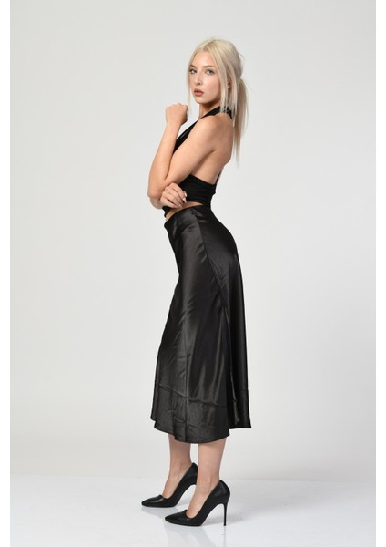 Big Dart Yüksek Bel Saten Etek - Siyah Siyah - 38 fiyatları