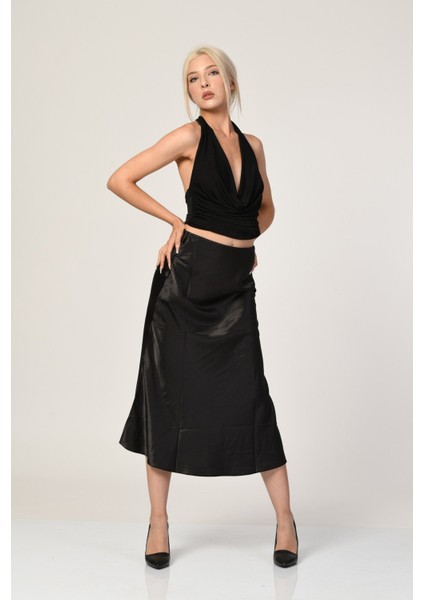 Big Dart Yüksek Bel Saten Etek - Siyah Siyah - 38 fırsatları