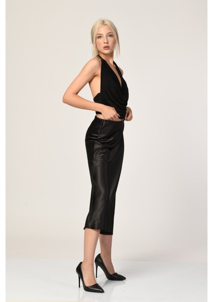 Big Dart Yüksek Bel Saten Etek - Siyah Siyah - 38 indirimleri