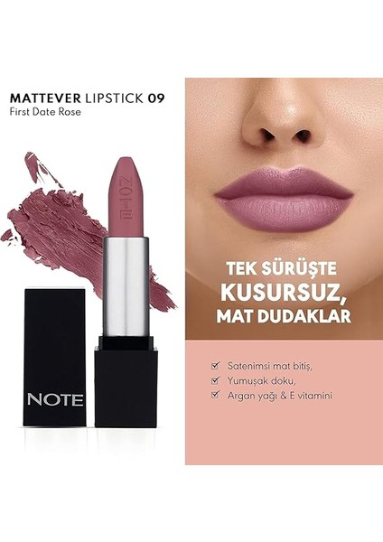 Mattever Lipstick 09 First Date Rose Yarı Mat Saten Bitişli Ruj, Pembe Nude fiyatları