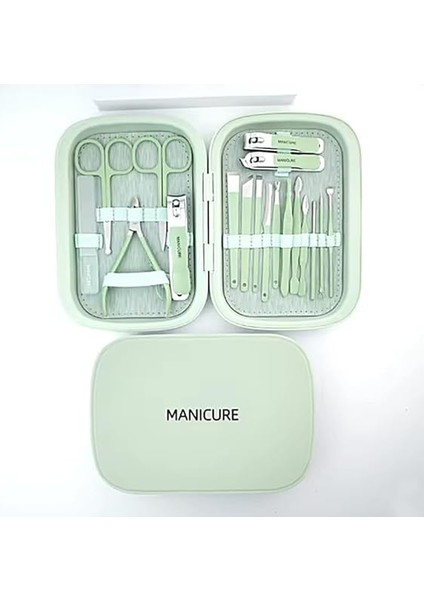 Parça Su Yeşili, Mıknatıslı Özel Kutuda Cam Törpülü Paslanmaz Çelik Manikür Pedikür Bakım Seti modelleri