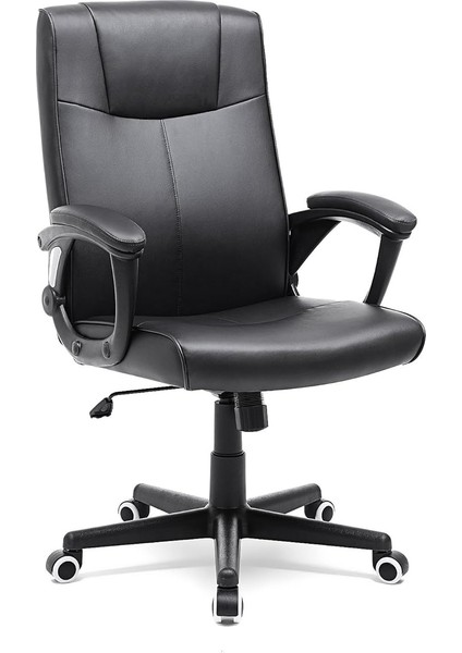 Ofis Sandalyesi Pu, Yüksekliği Ayarlanabilir Ergonomik Tasarım, Döner Sandalye, Siyah, OBG32B, 66 x 66 x 110 cm
