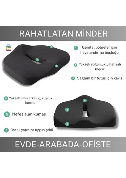 Ortopedik Basur Minderi Visco Posture Lüks Ortopedik Oturma Minderi, Figiza, Siyah, Standart fiyatları
