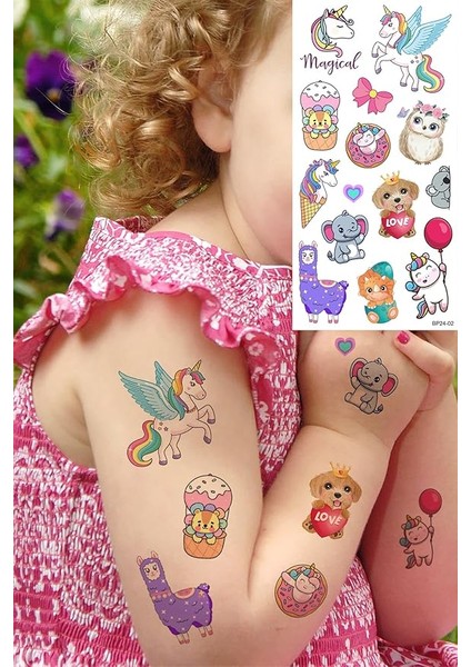 Rengarenk Sevimli Hayvanlar Geçici Dövme Kız Çocukları Için