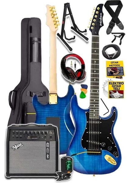 GLC-40BL-50AMP Elektro Gitar Seti 50 Watt Şarjlı Bt Amfi Kulaklık ve Full Set