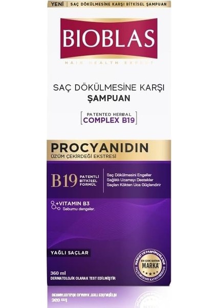 Saç Dökülmesine ve Yağlanmaya Karşı Şampuan (Procyanidin) (360 Ml)