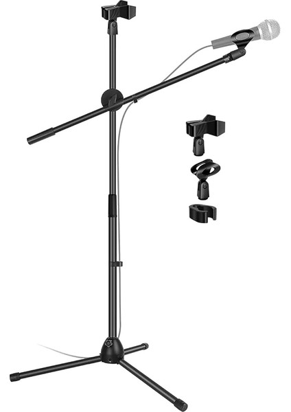 180CM Maksimum Uzunluk Mikrofon Standı Multi Fonksiyonel 2in1 Microphone Katlanabilir Açısı Ayarlanabilir Zemin Üstü - Model 103