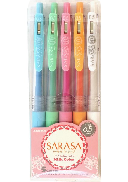 JJ15-5C-MK "sarasa" Klipsli Sütlü Jel Kalem - Çeşitli (5'li Paket)