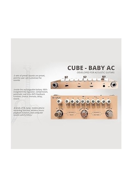 Cube Ac Taşınabil Çok Fonksiyonlu Akustik Gitar Kombine Efekt Pedalı, Kablolu Müzik Çalma Fon Yüz Fonksiyonu Altın Akustik Gitar Için fırsatları