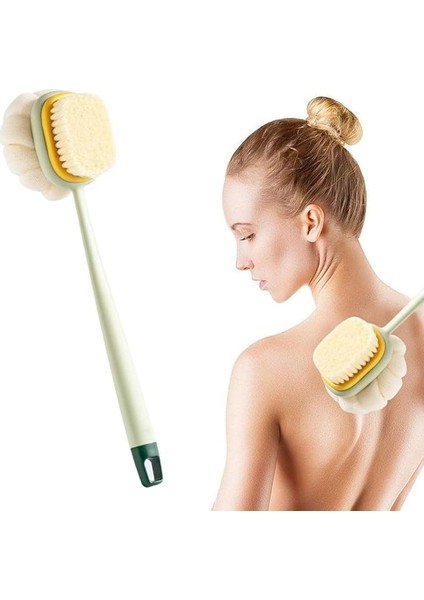 2’si 1 Arada Duş Fırçası – Uzun Saplı, Çift Taraflı Banyo Lifi, Sırt ve Vücut Temizleme Için Peeling ve Masaj Etkili Duş Fırçası