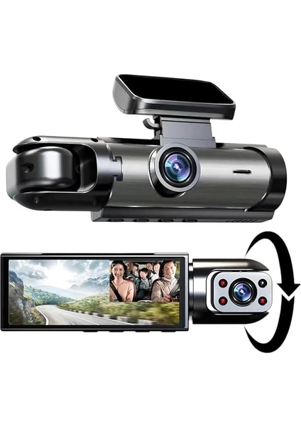 Kameralı Araç Kayıt Cihazı, 1080P Full Hd, 170° Ön ve 120° Kabin Görüş, G-Sensörlü, 3,16 Inç Ekran