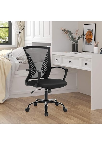 Ofis Sandalyesi, 360 Döner Sandalye, Sallanma Fonksiyonlu, Nefes Alabilir, Ofis, Çalışma Odası, 120 Kg'a Kadar Taşıyabilir, Siyah, OBN22BK fırsatları
