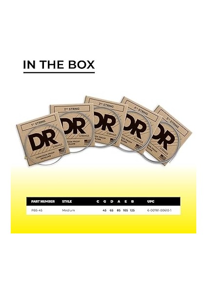 Strings PB545 45-125 Orta Boy Set El Yapımı Saf Mavi Kaplamalı 5 Telli Bas Telleri Pb5-45 fırsatları