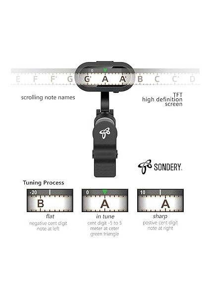 Clip-On Akort Cihazı, Tft Ekran, Şarj Edilebilir, Gitar, Ukulele, Keman Bas, Tüm Enstrümanlar Için, Kromatik 410 – 460 Hz Kalibrasyon, Güçlü Işıkta Iyi Okunabilir fırsatları