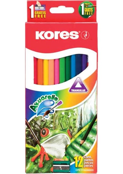 Kores 12 Renk Aquarel Kuru Boya+Kalemtraş