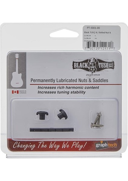 Tech Guıtar Labs Graphtech PT-5001-00 Black Tusq Xl Slotted Nut &amp; Retainer Pack Elektro Köprü ve String Tree Seti