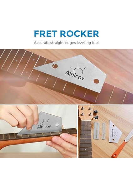 Gitar Cilası Alet Seti, 1 Adet Gitar Fret Taç Törpüsü 1 Adet Gitar Fret Rocker ve 2 Adet Parmak Tahtası Koruyucuları Akustik Gitar, Elektro Gitar, Luthier Için modelleri