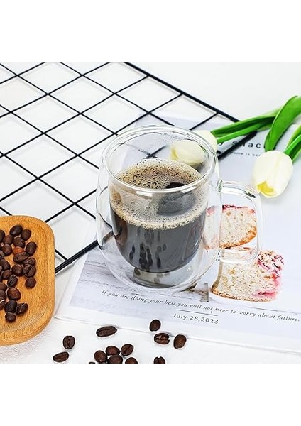 Home 2 Adet Çift Cidarlı Iki Katmanlı Borosilikat Cam Bardak, Yalıtımlı Cappuccino Latte Kahve Kupası, Şık ve Dayanıklı Tasarım, Isıya Dayanıklı,termisil Kupa (250 Ml) fiyatları