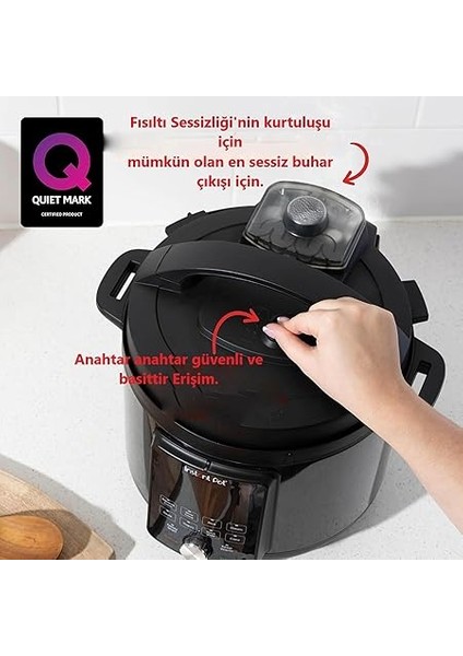 Pot, Duo Plus Whisperquiet/sessiz Çok Amaçlı Pişirici, Düdüklü Tencere, Sterilizatör, Yoğurt Hazırlayıcı, Sous Vide Cihazı, DPPC604, 5.7 Litre, Siyah modelleri