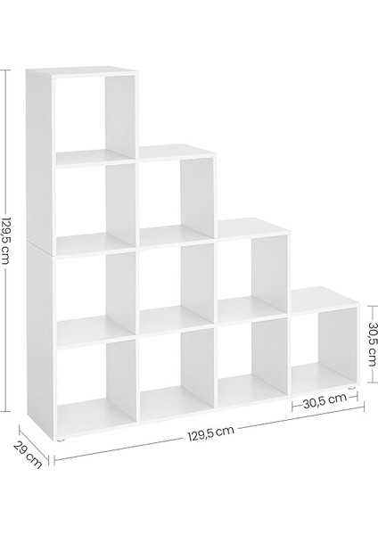 Kitaplık, Merdivenler, 10 Küp Gözü, Ahşap Sergi Rafı, Bağımsız Raf, Oda Bölücü, Beyaz LBC10WTV1 modelleri