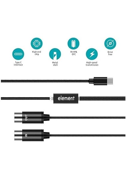 Mıdı USB C Tipi Kablo USB Mıdı Dönüştürücü ile Gösterge Işığı Elektronik Organ Bilgisayar Için modelleri