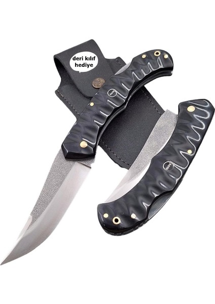 El Yapımı Isıya Suya Dayanıklı Siyah Kompakt Kabzeli N690 Böhler Çelik Kilitli Yaylı Çakı