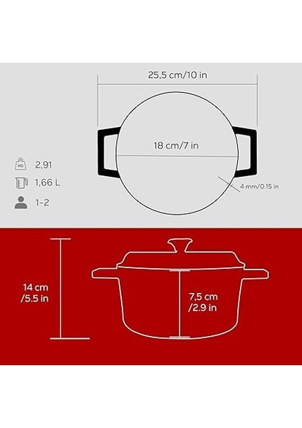 Döküm Yuvarlak Tencere Trendy Çap(Ø) 18 cm - Kirmizi fırsatları