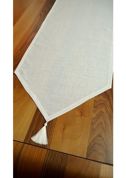 Simli Keten Runner Püsküllü, Kırık Beyaz, 45X150CM modelleri