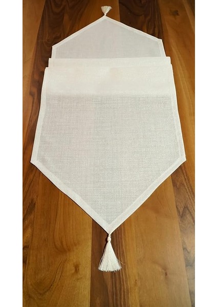 Simli Keten Runner Püsküllü, Kırık Beyaz, 45X150CM fırsatları