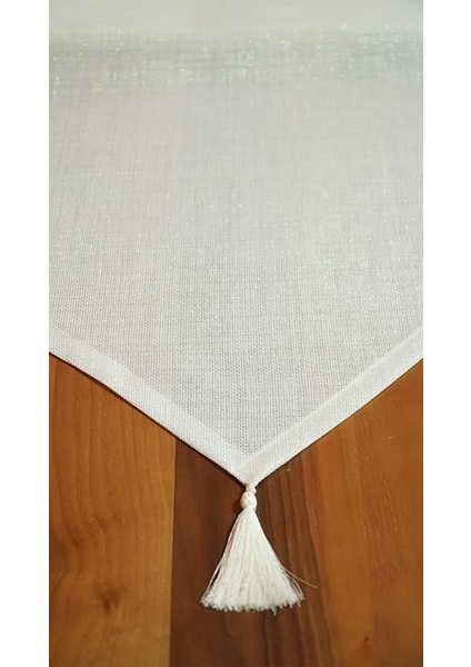 Simli Keten Runner Püsküllü, Kırık Beyaz, 45X150CM indirimleri