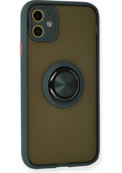 iPhone 11 Kılıf Montreal Yüzüklü Silikon Kapak - Yeşil fiyatları