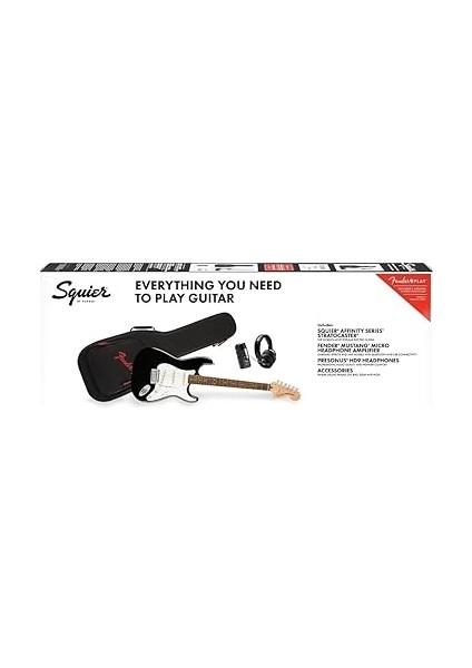 By Fender Affinity Series™ Stratocaster® Elektro Gitar ve Mustang™ Micro Pack Siyah Gigbag, Kayış, Kulaklık, Pena ve Fender Play Için 3 Aylık Abonelik Dahil fiyatları