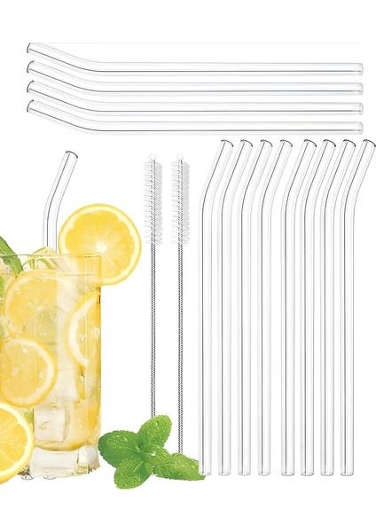 14’lü Cam Pipet Seti – 12 Adet Cam Pipet + 2 Temizleme Fırçası | Yıkanabilir Antibakteriyel | Smoothie Kahve Içecek Için | Çevre Dostu Kırılmaz