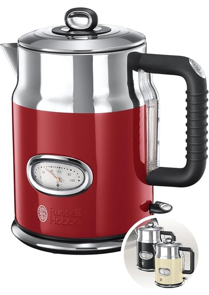 Hobbs 21670-70 Su Isıtıcı, 1.7l, 2400W, Hızlı Kaynatma Özelliği, Retro Tasarım, Su Sıcaklığı Göstergesi, Doldurma Miktarı Işaretlemesi, Mükemmel Su Dökme Ağzı, Eski Çay Makinesi [enerji Sınıfı A], Kırmızı