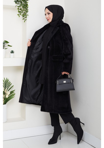 Kadın Astarlı Kuşaklı Tüylü Fox Kaban -PMK473 modelleri