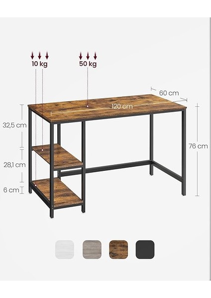 Masa, Bilgisayar Masası, Pc Masası, Ofis Masası, Ofis, Oturma Odası, Çelik Çerçeve, Endüstriyel Tasarım, Vintage Kahverengi - Siyah LWD47X modelleri