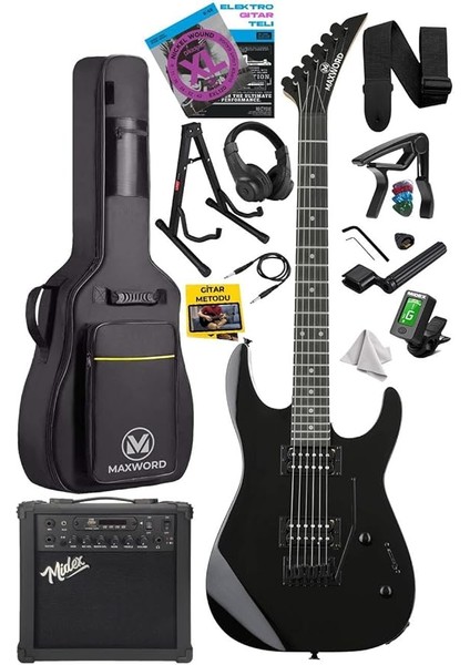 GRADE-25AMP Black Rosewood Yüksek Kalite 25W Amfili Elektro Gitar