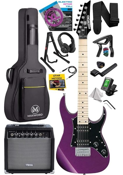 DE-150PU-35AMP Maple Klavye Hh Yüksek Kaliteli 35W Amfili Elektro Gitar Seti