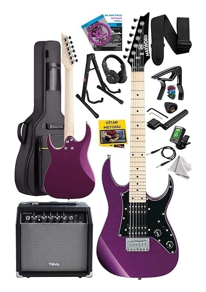 DE-150PU-35AMP Maple Klavye Hh Yüksek Kaliteli 35W Amfili Elektro Gitar Seti fiyatları