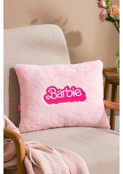 Barbie Nakışlı Peluş Yastık, Pembe Kırlent Yastık 35CM x 40CM