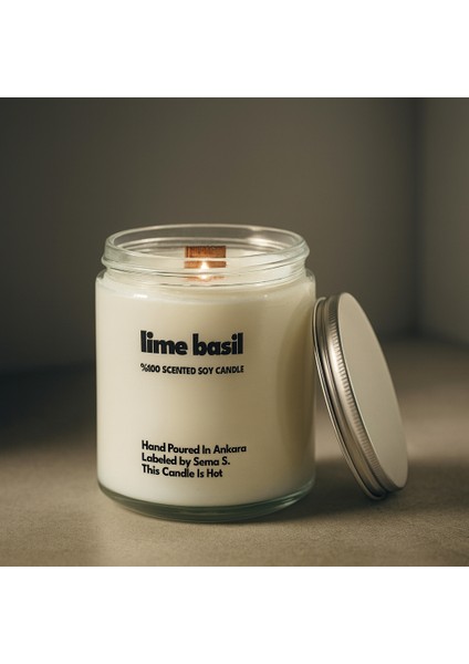 : Lime Basil : Cam Kavanozda Kokulu %100 Soya Mum (Limon, Reyhan, Kekik)