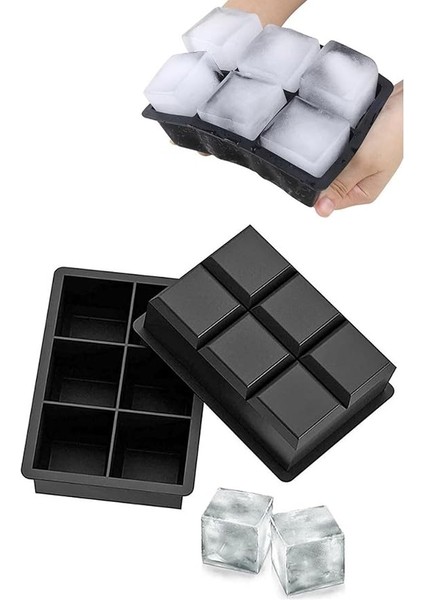 kare buzluk silikon 6 bölmeli buz kalıbı 5cm dev buz küpleri - sunum buz küpü çok renkli viski buzu