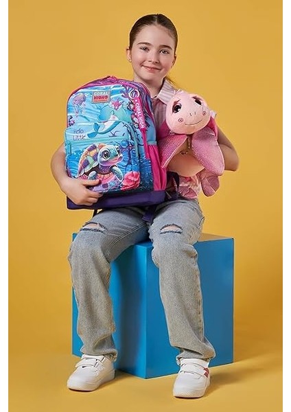High Dört Bölmeli Pembe Mor Kaplumbağa Desenli Ilkokul Sırt Çantası - Kız Çocuk modelleri