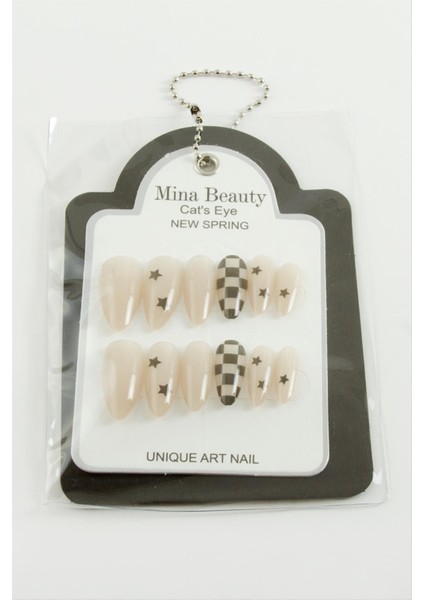 shop Desenli Mina Beauty Kedi Gözü Takma Tırnak-Krem fiyatları