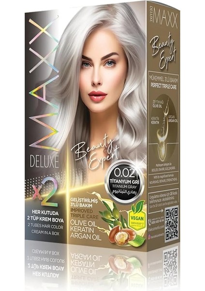 Deluxe Beauty Expert Haır Color (Keretin)'li 1 Kutu (2 x 50 Ml) (Titanyum Gri 0.02)