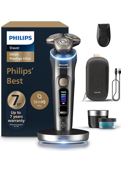 I9000 Ultra Prestige Islak ve Kuru Tıraş Makinesi, Skinıq Pro, 360° Hassas Başlıklar, Şarj Standı, Temizleme Ünitesi ve Seyahat Çantası Hediyeli, XP9402/31