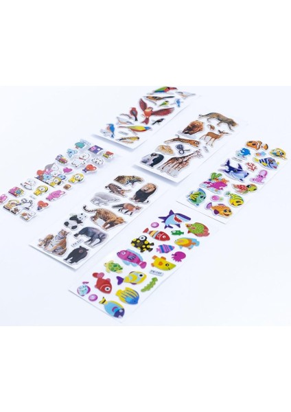 6 Adet Kabartmalı Yapışkan Sticker, Hayvanlar Alemi