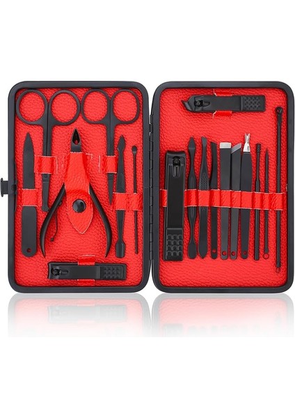 Manicure 18 Parça Manikür Pedikür Seti (Siyah-Kırmızı)