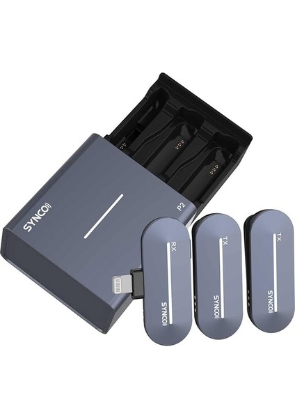 P2L Lavalier Mikrofon 2,4 G Kablosuz Mikrofon Sistemi 2 * Vericili + 1 * Mini Aydınlatma Alıcısı + 1 * Kablosuz Şarj Kutusu 150 M Menzilli Dahili Batarya iPhone iPad Için (Taş Mavisi)