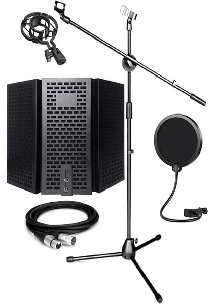 PF-30X Mikrofon Standı Yalıtım Paneli Xlr Kablo Pop Filter